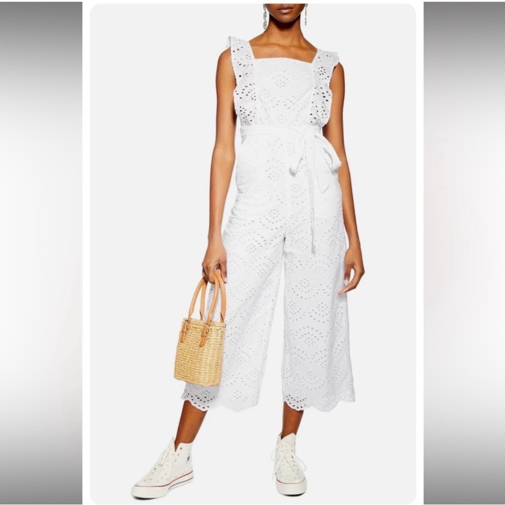 Topshop White Eyelet Jumpsuit
